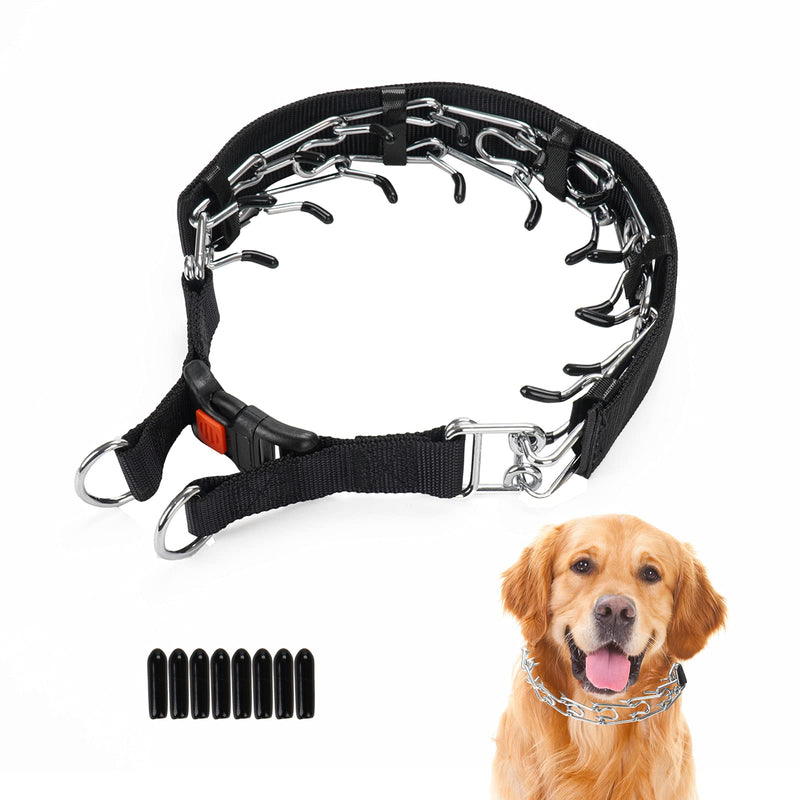 Wiotar Dog Prong Collar, Dog Choke Pinch Training Collar, Adjustable Stainless Steel Links with Comfort Rubber Tips, Quick Release Snap Buckle for Medium Large Dogs (Packed with 8 Extra Tips) M(Neck:14''-18''-- Weight: around 50 lbs) Black Cover - PawsPlanet Australia