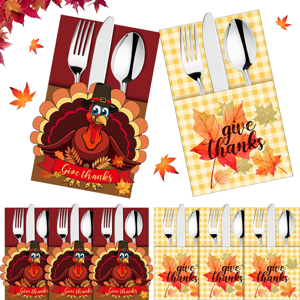 36 Pieces Thanksgiving Utensil Cutlery Holders Cutlery Wraps Bag with Maple Leaf and Turkey Give Thanks Cutlery Pouch Holder Silverware Pouch Bags for Fall Harvest Party Supplies Thanksgiving Decor - PawsPlanet Australia