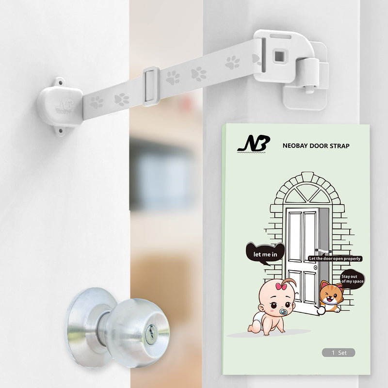 Neobay Child Proof Door Lock with Adjustable Door Strap and Latch. No Need for Interior Cat Door (Installs in Seconds). Keep Toddler Out of Room with Litter Box While Let Cat in Easily. Basic - PawsPlanet Australia