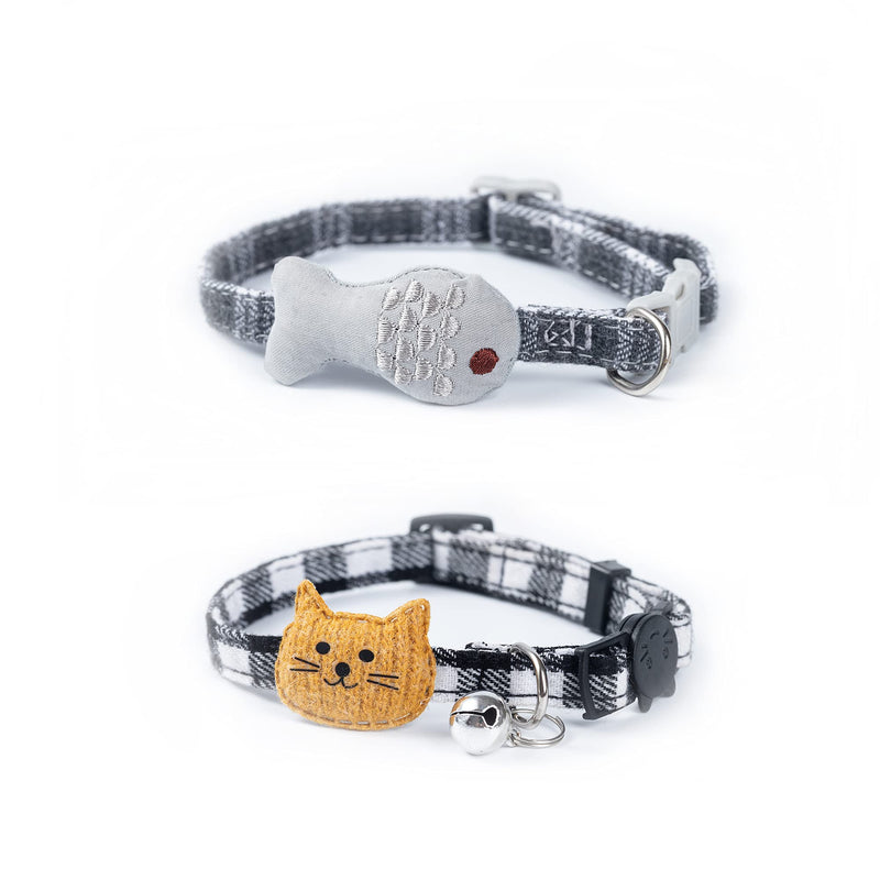 ODDA 2 PCS Cat Collar with Bell, Moon Cat Collar Adjustable Cute Kitten Collars Soft for Cat Puppy Grey& Black - PawsPlanet Australia