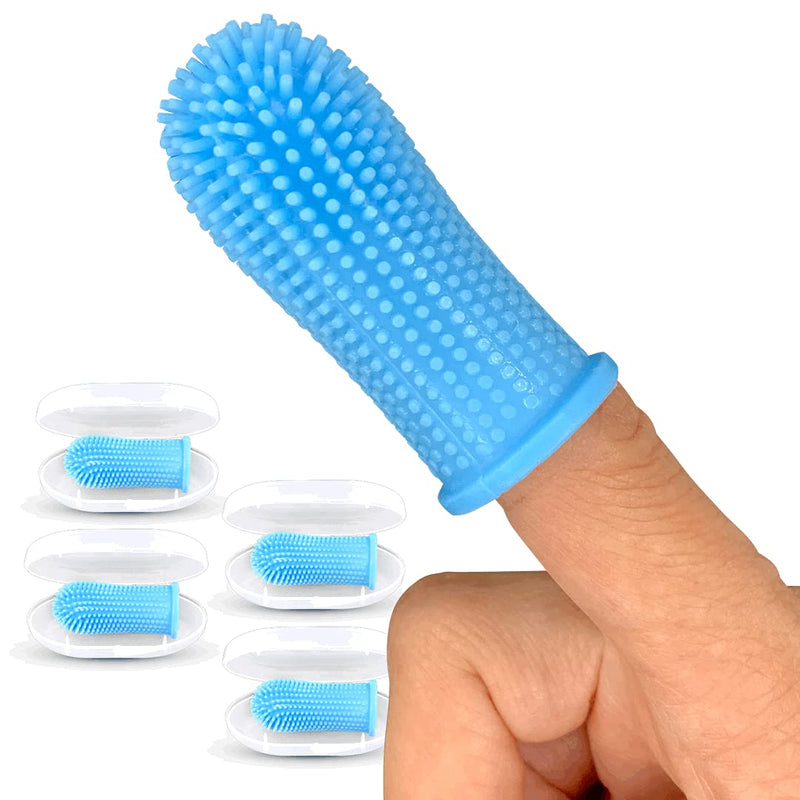 Jasper Dog Toothbrush, 360º Finger Toothbrush Kit, Ergonomic Design, Full Surround Bristles for Easy Teeth Cleaning, Dental Care for Puppies, Cats and Small Pets, Blue 4-Pack Blue (4-pack) - PawsPlanet Australia
