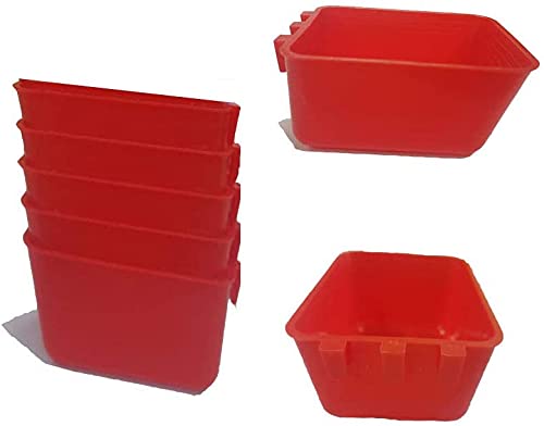 ORIBUKI Cage Cups Birds Feeders Seed Bowl, Chicken Feeding Watering Dish, Rabbit Water Food Hanging Wire Cages Box, 8oz/16oz Coop Cups for Pet Parrot Parakeet Gamefowl Poultry Pigeon 5PCS Large Red - PawsPlanet Australia