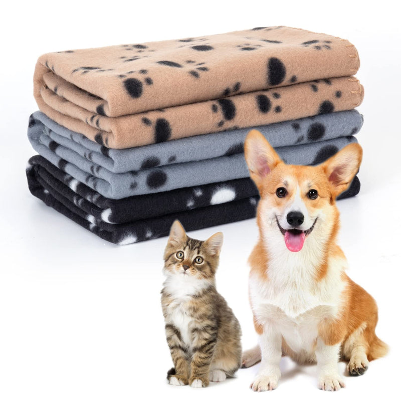 3 Pack Puppy Blanket, Nobleza Super Soft Dog Blanket with Cute Paw Prints Washable Premium Warm Dog Blankets for Small Dogs Kitten and Other Small Animals, 30" × 30" 30*30 in - PawsPlanet Australia