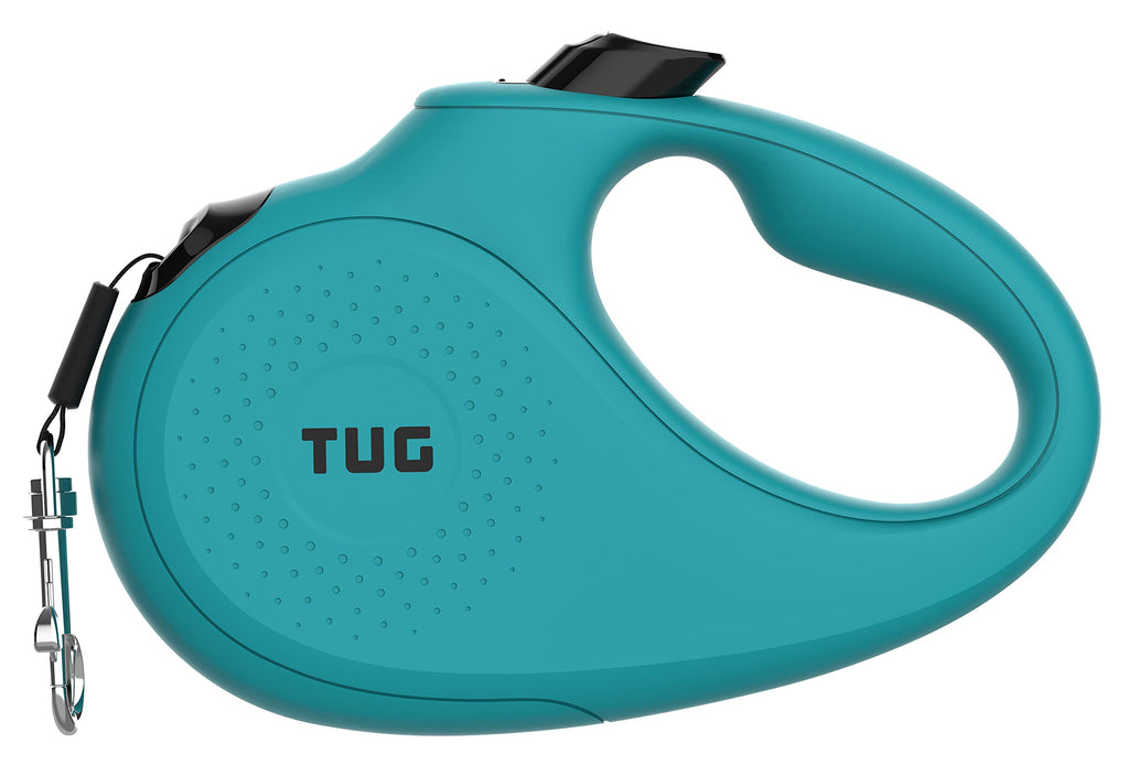 TUG 360° Tangle-Free Retractable Dog Leash, 16 ft Strong Nylon Tape/Ribbon, One-Handed Brake, Pause, Lock Small, 16 ft Aqua - PawsPlanet Australia