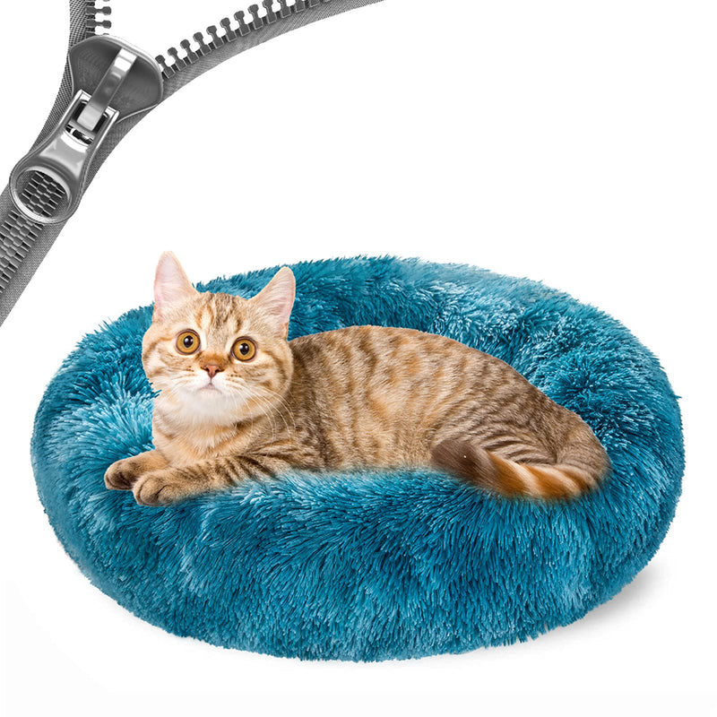 MoMoPal Donut Dog Bed,Anti-Anxiety Calming Round Pet Bed with Zip for Dog Cat,Washable Faux Fur Dog Beds& Furniture for Small Medium Large Dogs Cats X-Small-20" Blue - PawsPlanet Australia