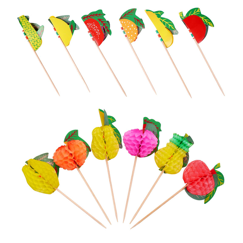 Qxzvzem 24 Pieces Cocktail Picks Paper Fruit Honeycomb Food Sticks Skewers Christmas Toothpicks for Appetizers Drink Garnish Luau Cake Tropical Margarita Party Decorations Bar Accessories 4 Inch Long - PawsPlanet Australia