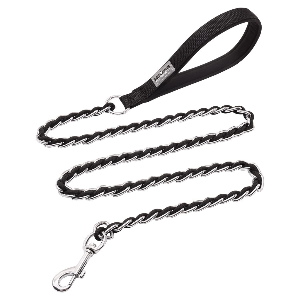 Chain Dog Leash Chew Proof Metal Leash for Medium Large Dogs, Chain Link Dog Leash Anti Chew 4FT Strong Anti Bite Dog Leash Comfortable Soft Padded Handle Black 3.0 4FT(small & medium dogs) - PawsPlanet Australia