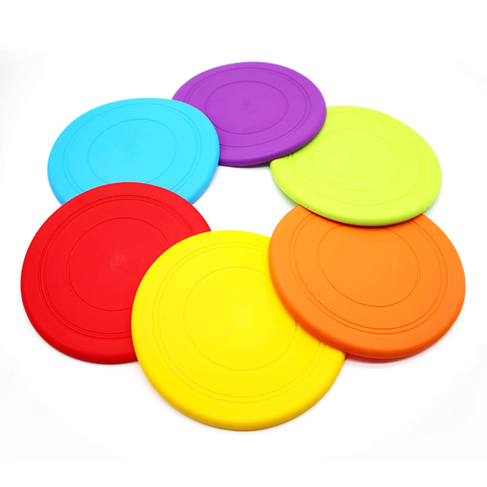 Dog Frisbee Training Toys Flying Discs Flyer Silicone for Big Small Dogs Soft Tooth Resistant Rubber 6 Pack (Red Blue Green Yellow Orange) 7inch - PawsPlanet Australia