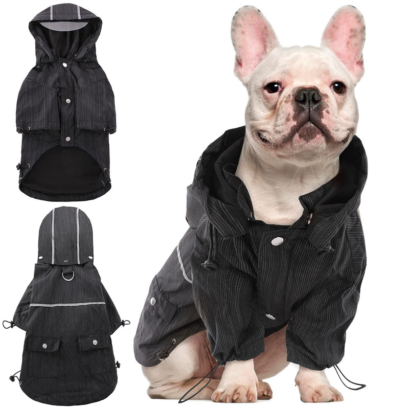 Kuoser Dog Rain Coat, Pet Packable Rain Jacket with Removable Hoodie, Reflective Puppy Poncho, Lightweight Pet Slicker Raincoat with Leash Hole & Pocket, Dog Rainwear for Small Medium Dogs Small (Weight: 5 - 11lb) Black - PawsPlanet Australia