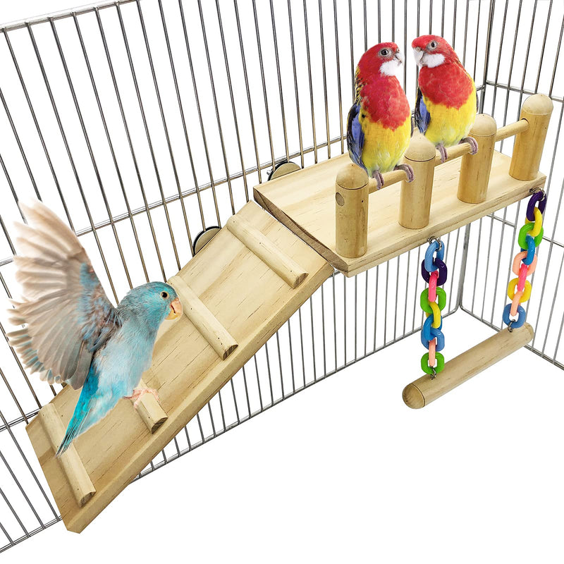 CAREUPET Bird Wooden Play Gyms Stands with Climbing Ladder and Acrylic Wood Swing for Green Cheeks, Lovebirds, Finches, Conures, Cockatiels, Parakeets, Bird Perches Cage Play Chewing Toys Set - PawsPlanet Australia