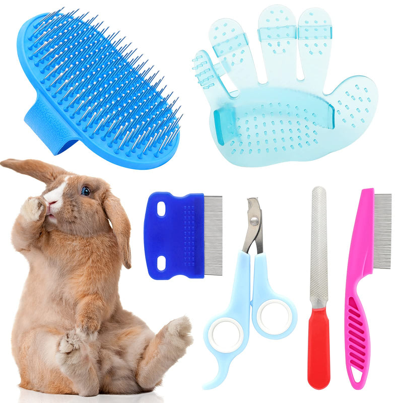 Rabbit Grooming Kit, Rabbit Brush for Shedding with Bunny Nail Clipper, Rabbit Nail Trimmers with Pet Combs for Hamster Guinea Pig Ferret by KALAMANDA(6 Pack) - PawsPlanet Australia