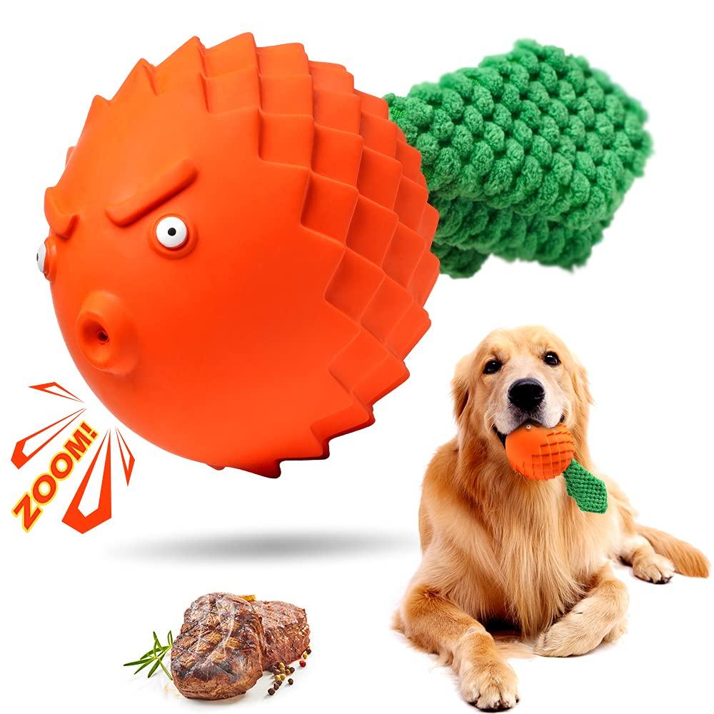 CLEMAS Indestructible Puppy Chew Toys - Beef-Flavored Dog Toy for Chew Chase & Fetch | Super Durable Rubber Squeaky Toys for Large Medium Aggressive Chewers Teeth Cleaning Dog Gift (Orange) - PawsPlanet Australia