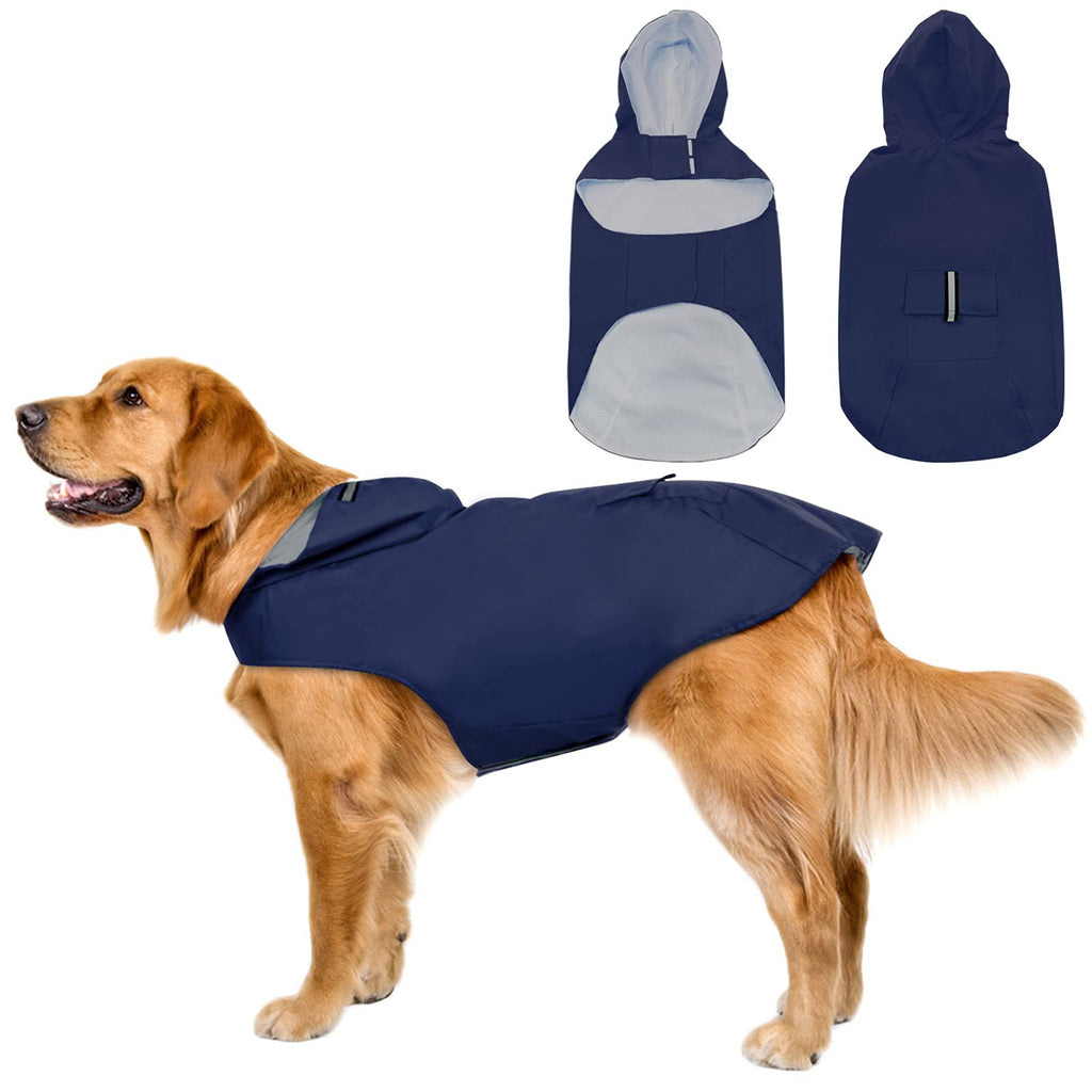 SUNFURA Extra Large Dog Raincoat, Hooded Outdoor Dog Poncho Rainwear with Reflective Strip and Pocket, Breathable Lightweight Dog Rain Coat Jacket for Large Dogs XXX-Large Blue - PawsPlanet Australia
