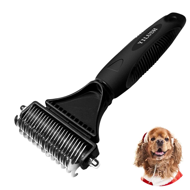 YILUSH Dog Grooming Tool Pet Dematting Comb with 2 Sided Professional Undercoat Rake Grooming Rake Tool for Mats Tangles Removing Shedding Flying Hair for Cats/Dogs Black - PawsPlanet Australia