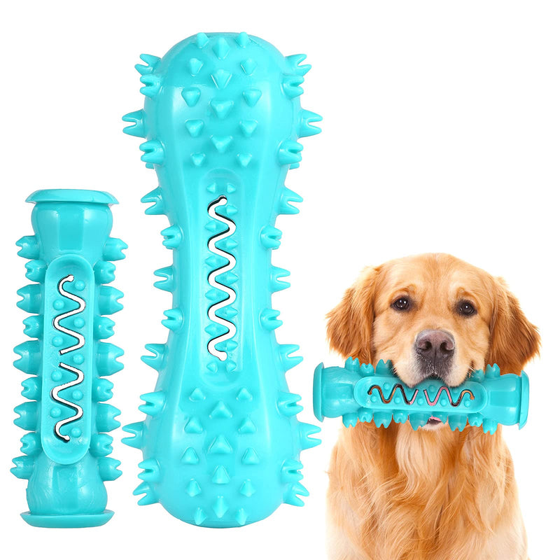 JOHNBOLIN Dog Toothbrush Chew Stick Toy 2Pack for Teeth Cleaning, Squeaky Natural Rubber Dental Care Chewing Cleaning Stick,Durable Dog Toys for Small Medium Dogs Blue - PawsPlanet Australia