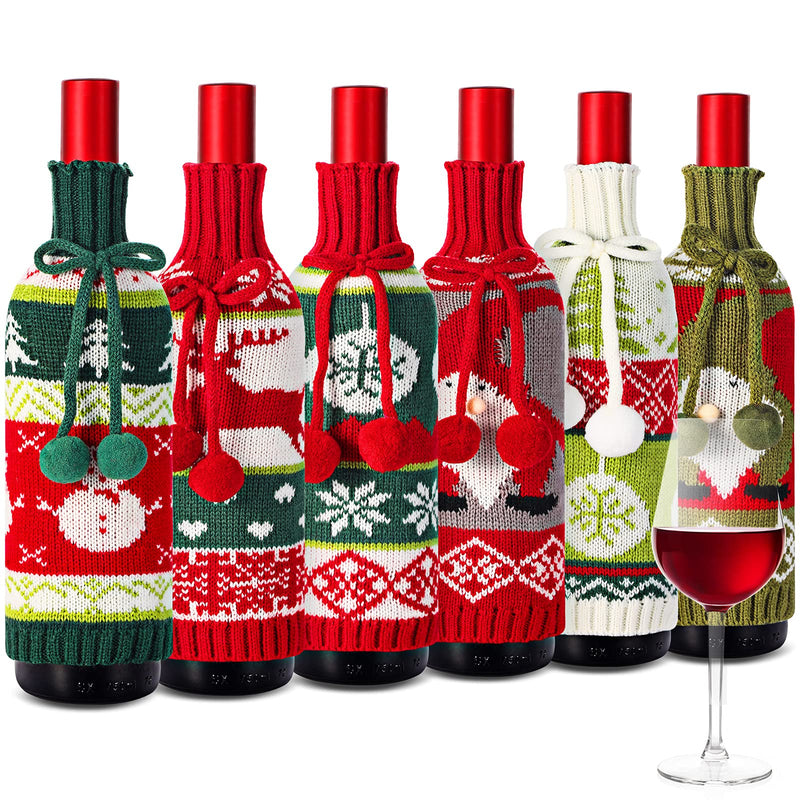 6 Pieces Christmas Sweater Wine Bottle Covers Handmade Wine Bottle Bags Knit Wine Bottle Dress Wine Present Bags Sweater Wine Bottle Pouch Toppers for Christmas Party Decorations Favors - PawsPlanet Australia