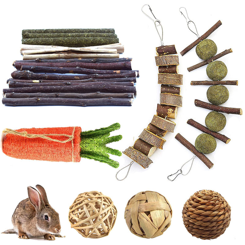 Tonyutech Rabbit Chew and Treats Toys Tooth Chew Treat Play Balls Rolling Hanging Chew toys-100% Natural Materials Made for Bunny/Chinchilla/Guinea Pig/Hamsters/Rat（9 Pack） - PawsPlanet Australia