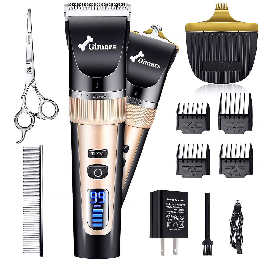 Gimars 2 in 1 Ceramic Blade Dog Grooming Clippers with Small Trimmer, 3-Speed High Power Quiet Rechargeable Dog Shaver Hair Clippers Kit with Comb & Scissors USB Cordless Electric for Dog, Cat, Pet 2 in 1 - Ceramic Blade - PawsPlanet Australia