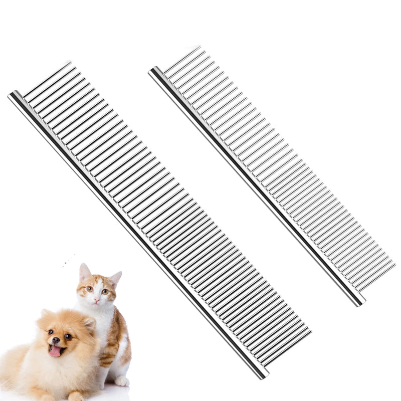 TanDraji Dog Combs for Grooming, 2 Pack Metal Dog Comb with Rounded Teeth, Stainless Steel Cat Comb for Removing Tangles and Knots for Long and Short Haired Dogs and Cats - PawsPlanet Australia