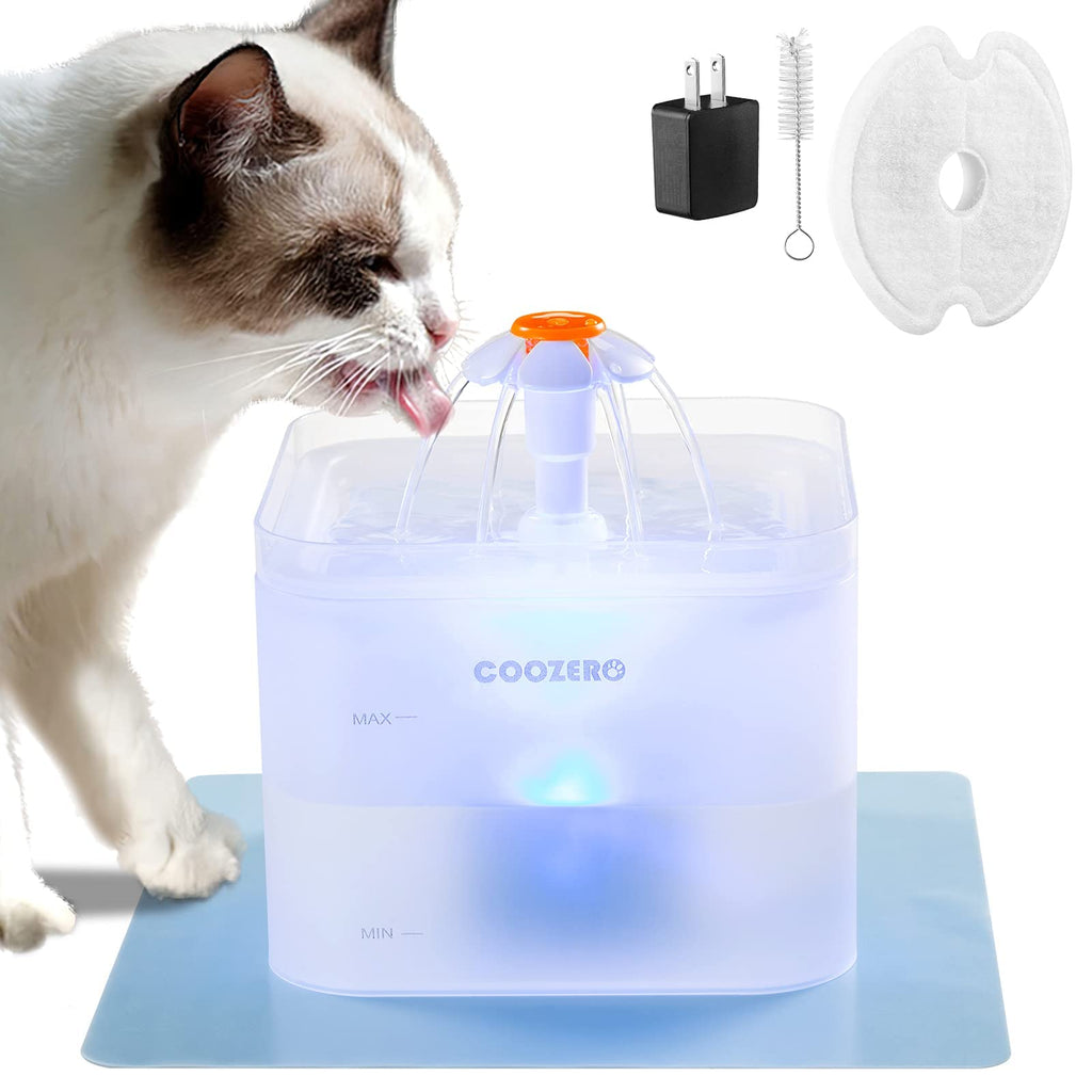 CooZero Pet Fountain, Pet Water Dispenser 67OZ/2.0L Automatic Pet Fountain Filter Hygienic Ultra-Quiet Water Fountain with Replacement Filter, Water Level Window and Smart Led Light for Cats, Pet White - PawsPlanet Australia
