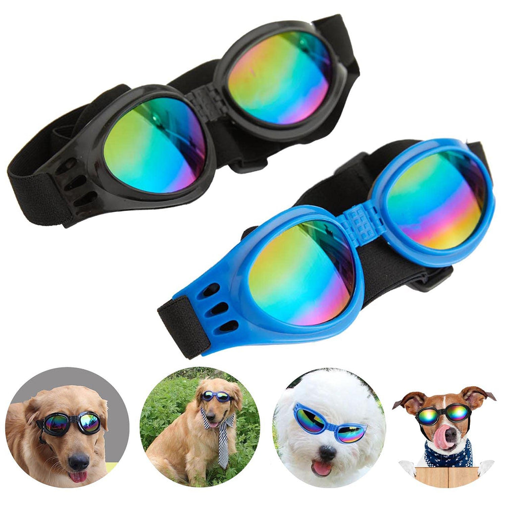 Dog Goggles Pet Sunglasses Adjustable Folding Eye Wear UV Protection Windproof Polarized Sunglasses for Dogs About Over 15 lbs 01 Black + Blue - PawsPlanet Australia