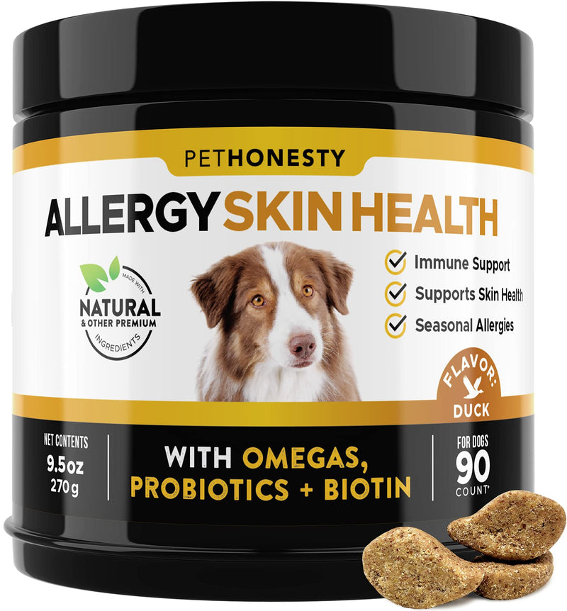 PetHonesty Allergy SkinHealth - Fish Oil for Dogs with Omegas, DHAGold, Flaxseed, Probiotics for Itch-Free Skin, Shiny Coats, Helps Reduce Shedding - Soft Chews for Healthy Skin & Coat Duck - PawsPlanet Australia