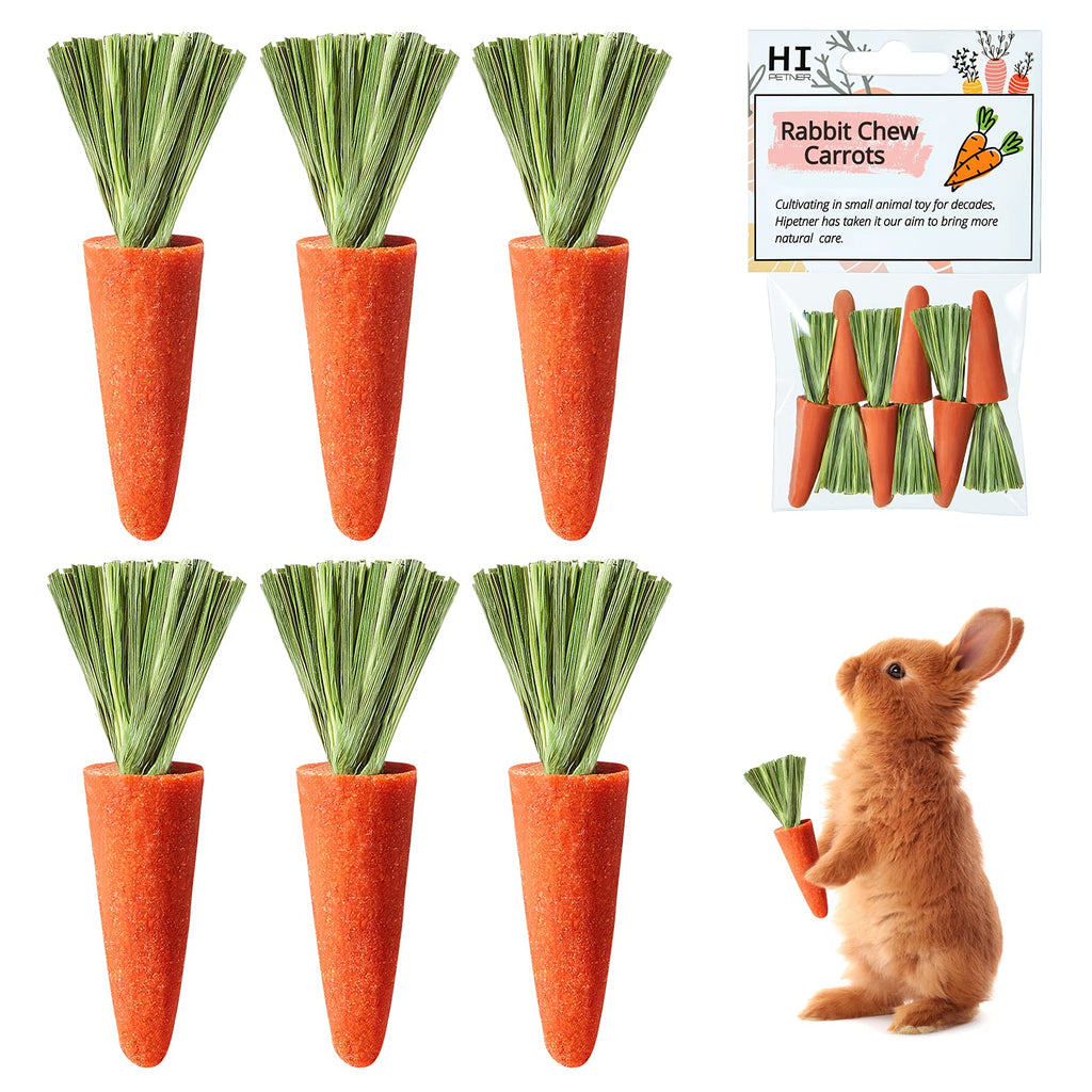 Hipetner Rabbit Carrots Chew Toys, Natural Timothy Grass Different Flavor Bunny Treats for Rabbit, Hamster, Guinea Pig, Chinchilla and Other Small Animals 6pcs - PawsPlanet Australia