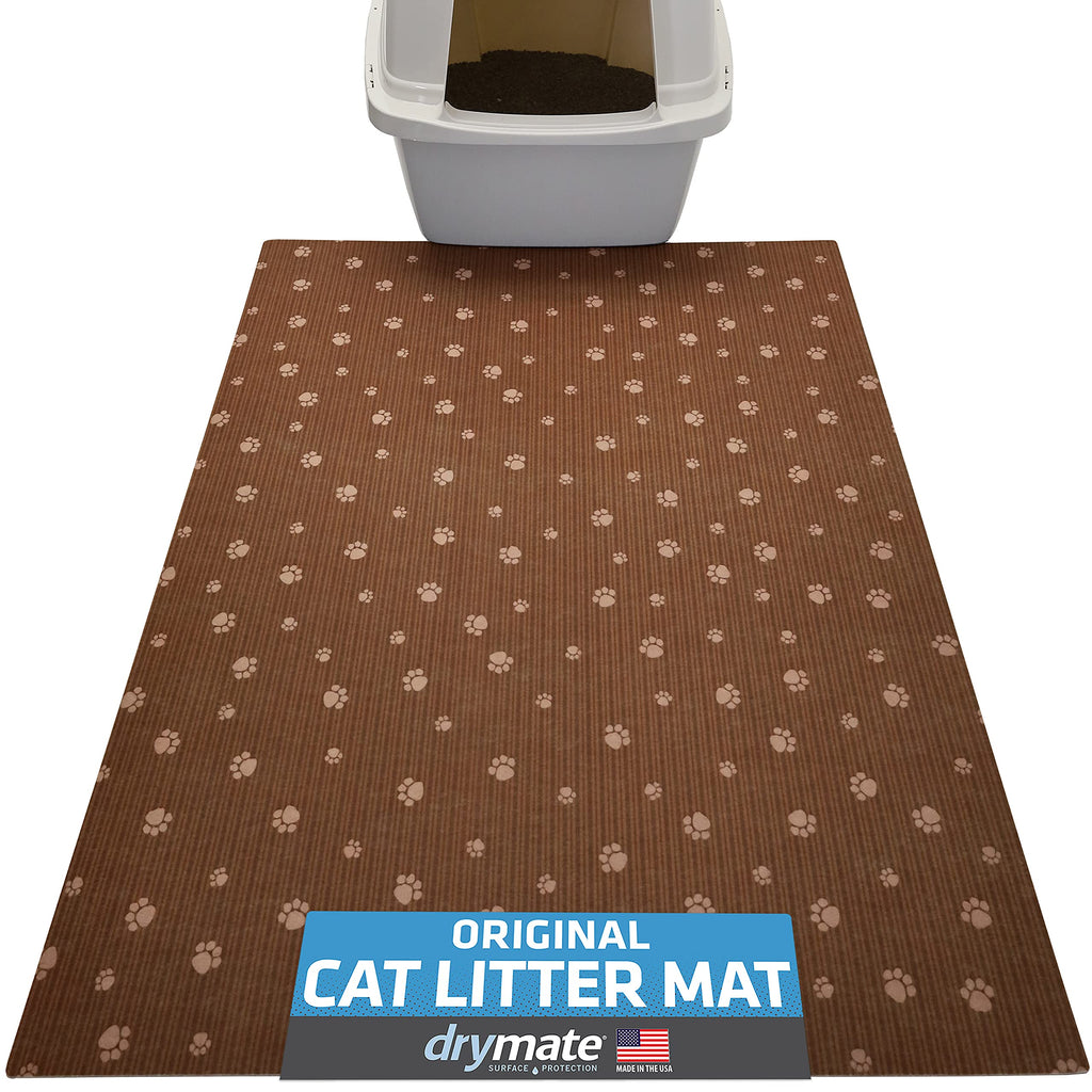 Drymate Original Cat Litter Mat, Contains Mess from Box for Cleaner Floors, Urine-Proof, Soft on Kitty Paws -Absorbent/Waterproof- Machine Washable, Durable (USA Made) Extra Large (28" x 36") Brown Stripe Tan Paw - PawsPlanet Australia