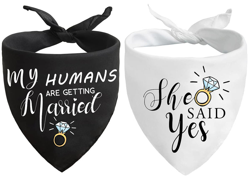 My Humans are Getting Married She Said Yes Dog Bandana, Wedding Engagement Photos, Pet Scarf Accessories,Pet Accessories for Dog Lovers, Bridal Shower Gift, Pack of 2 - PawsPlanet Australia