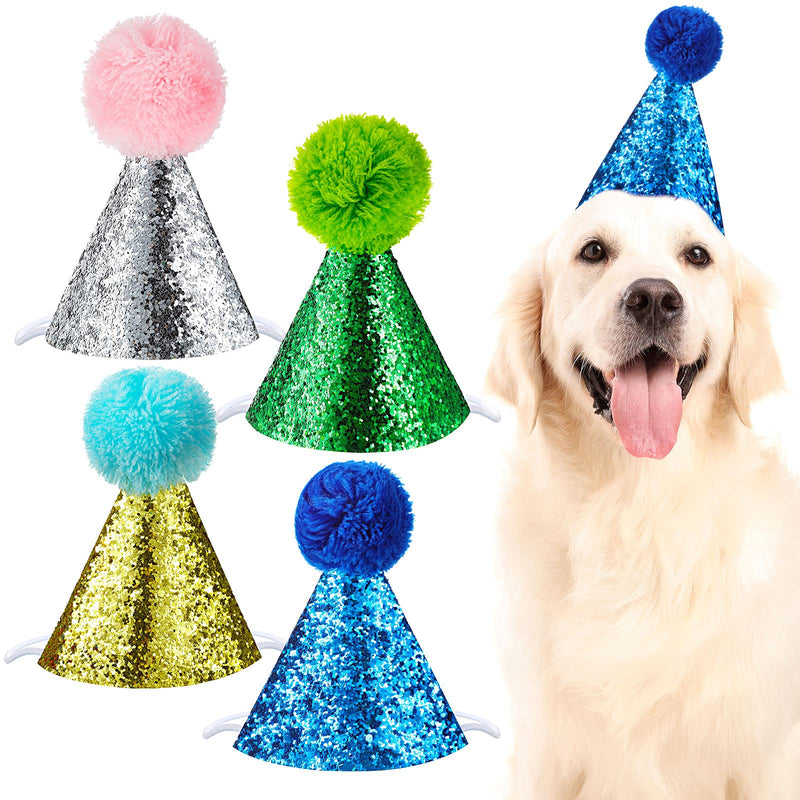 4 Pieces Dog Birthday Hat for Pets Christmas Party Decoration Accessories Pet Headband Hats Charms Grooming Accessories Gold, Silver, Blue, Green - PawsPlanet Australia