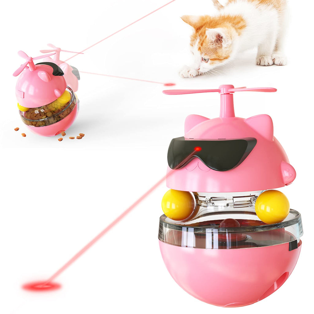Cat Laser Toys for Cat Indoor Playing,Food Dispensing Interactive Cat Toy Tumbler Slow Feeder with IQ and Mental Stimulation for Cat and Kitten Boredom Ease Eating Playing Exercise Hunting Toy (Pink) - PawsPlanet Australia