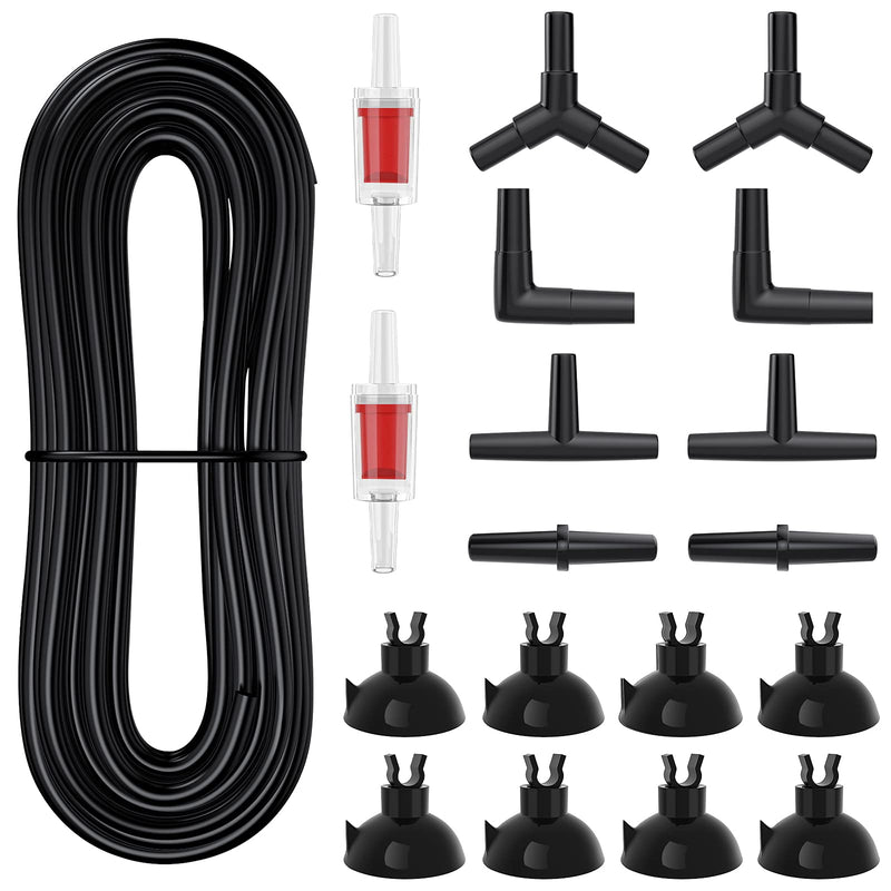 Pawfly 25 Feet Black Airline Tubing Standard Aquarium Air Pump Accessories Set with Suction Cups Connectors and Check Valves - PawsPlanet Australia