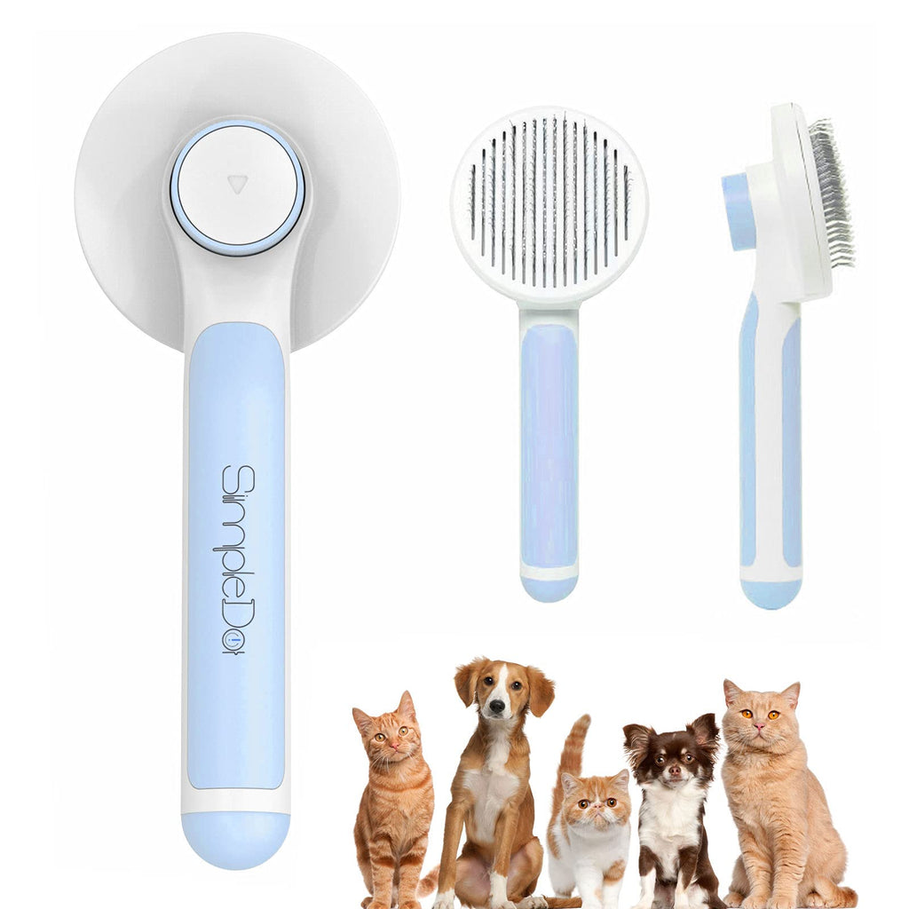 SimpleDot Self Cleaning Slicker Brush for Dogs and Cats, Pet Grooming Brush, Pet hair brush for Removes Undercoat Loose hair, Mats, Tangled and Dirt, Massages, for all hair types Dogs and Cats (Blue) Blue - PawsPlanet Australia