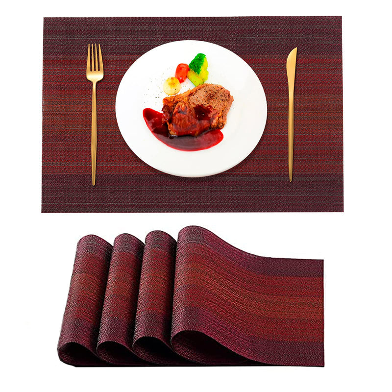 Placemats for Dining Table Set of 4 Washable Fabric Heat Resistant Non-Slip PVC Waterproof Woven Vinyl Table Mats for Home Kitchen Restaurant Christmas Party Decoration #Red - PawsPlanet Australia