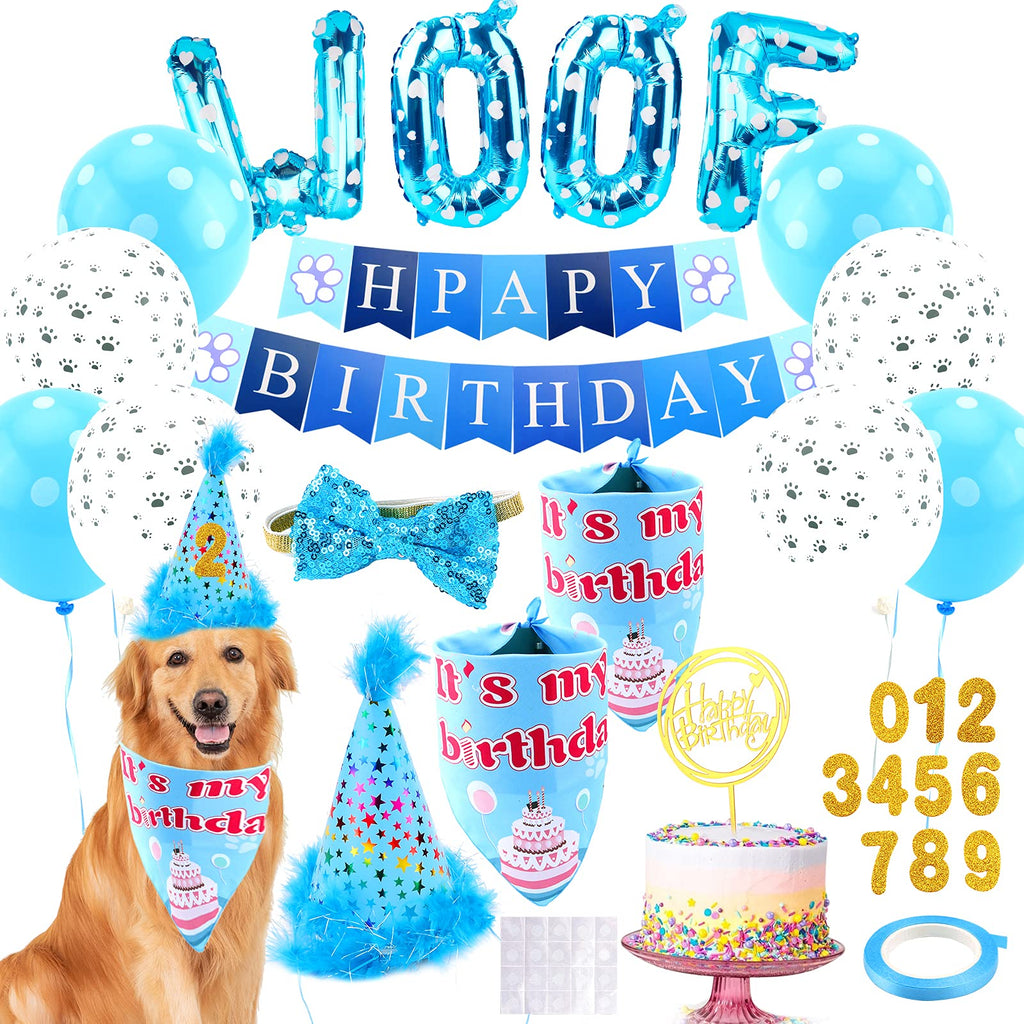 Dogs' Supplies for Birthday Blue or Pink Pet Bandanas,Hats,Balloons Sets - PawsPlanet Australia