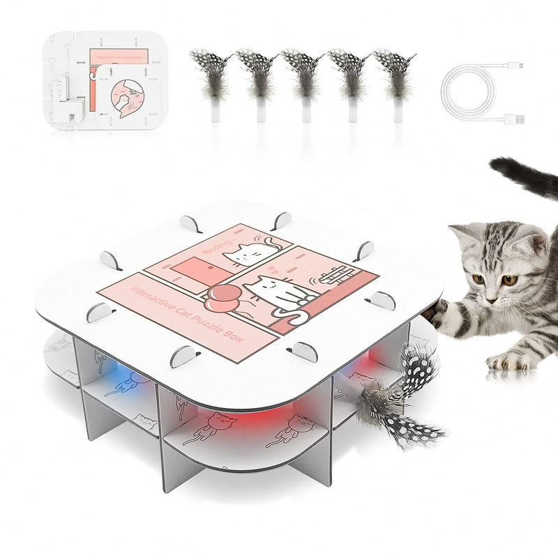 LORYMACHY Automatic Cat Toy, Interactive Cat Toys for Indoor Cats, Assemble Toys for Your Kittens, Cat Feather Toys with 6 Upgraded Feather Heads（100% Natural and Uncolored） & 2 Replaceable Shells - PawsPlanet Australia