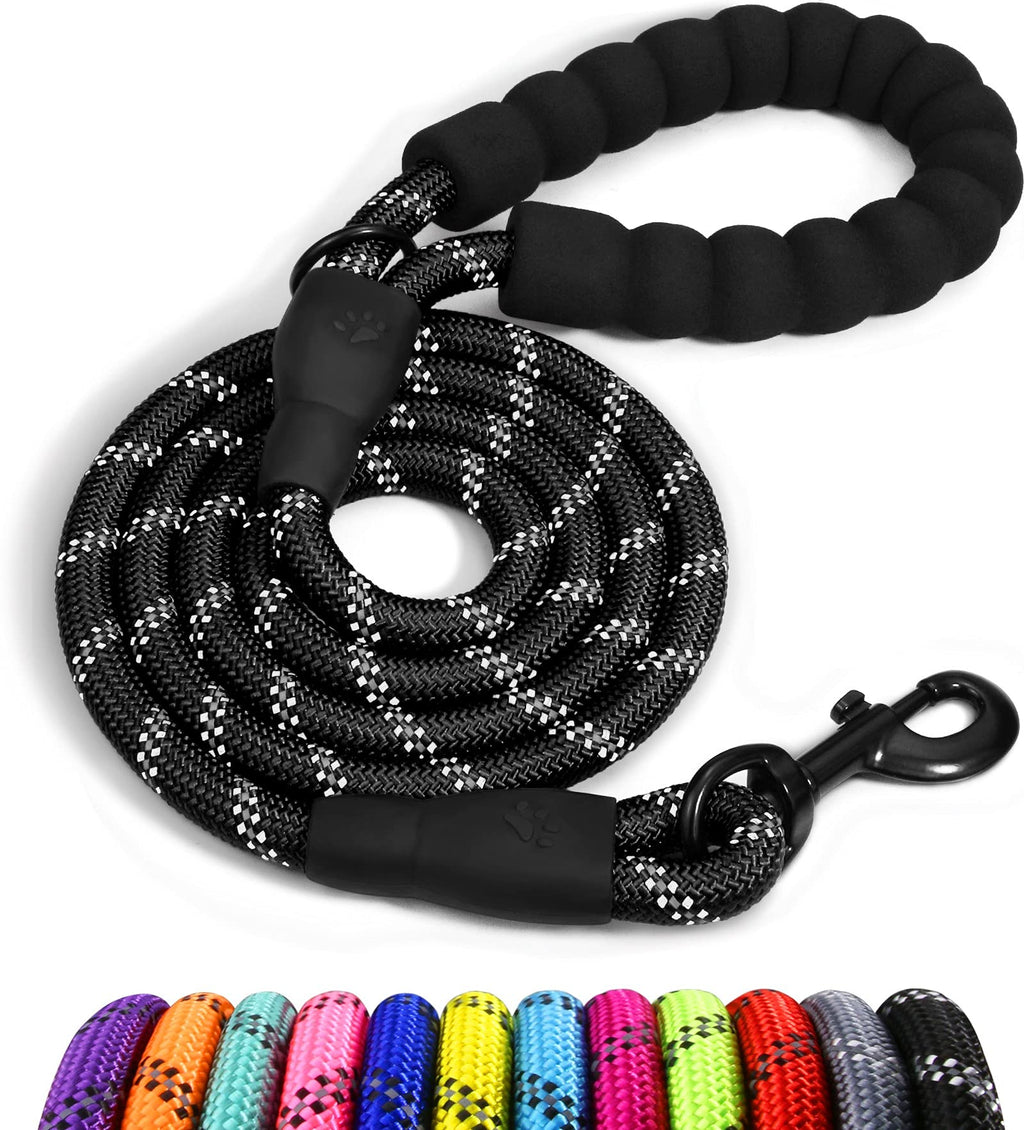 Taglory Rope Dog Leash 4 FT/ 5FT /6FT with Comfortable Padded Handle, Highly Reflective Threads Dog Leash for Puppies Small Medium and Large Dogs S-5/16"x4'(Pack of 1) Black - PawsPlanet Australia