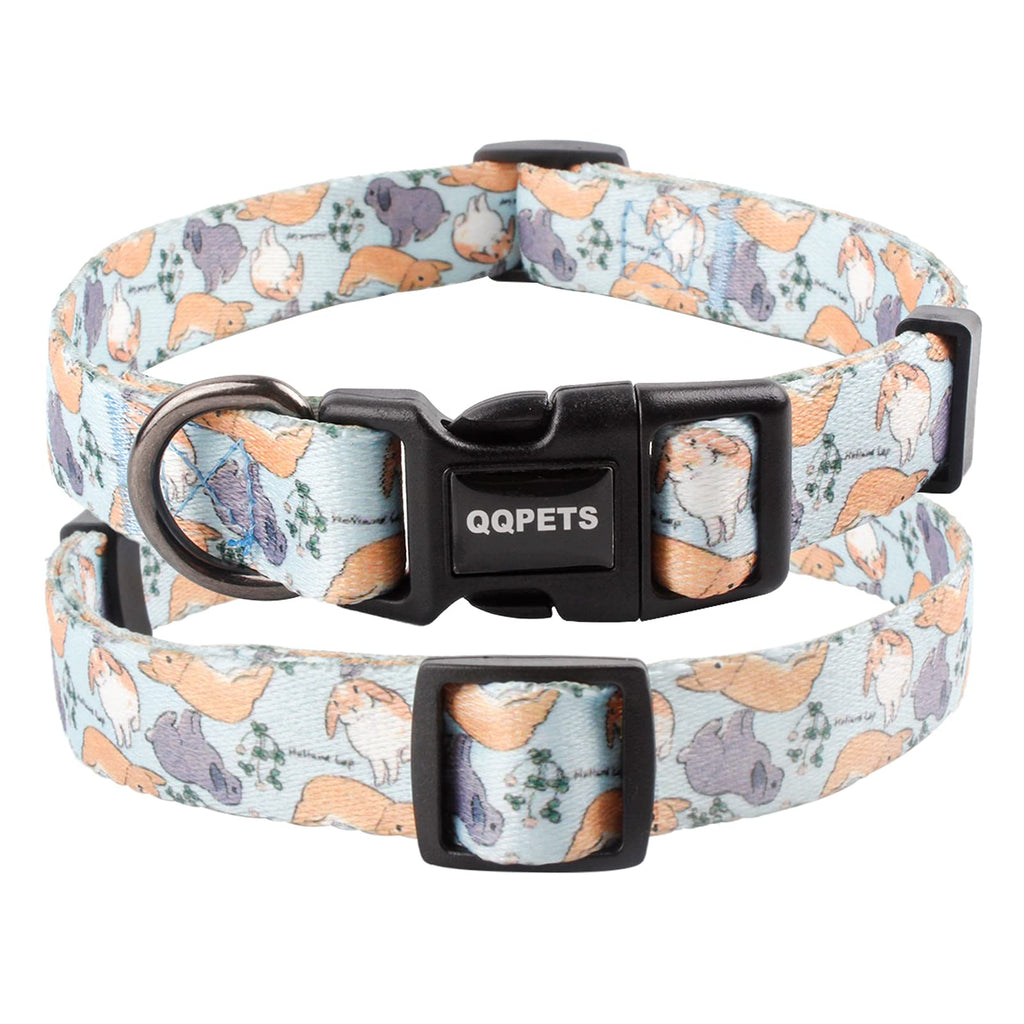 QQPETS Adjustable Soft Dog Collar: Print Flower Pink Multicolor Cute Patterns for XS Small Medium Large Pet Girl Boy Puppy Walking Running Training Baby Blue - PawsPlanet Australia