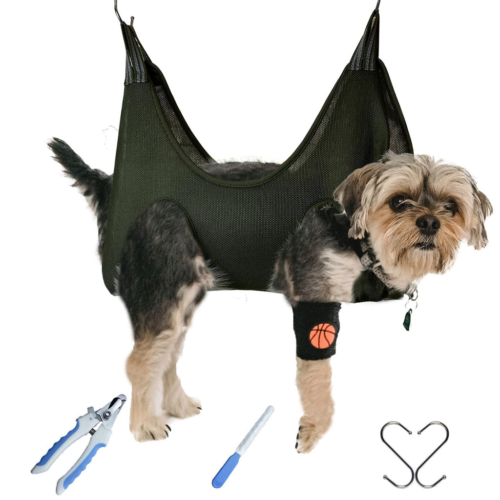 HTIAITH Pet Grooming Hammock Harness for Dogs& Cats, Durable Dog Holder for Grooming, Dog Hammock Restraint Bag Helper with Nail Clipper/File for Nail Trimming, Ear/Eye Care S Army Green - PawsPlanet Australia