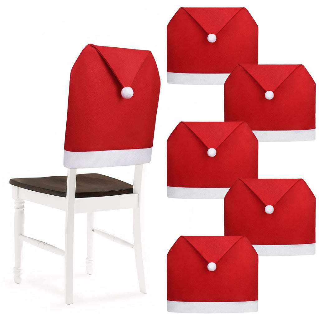 MCEAST 6 Pack Christmas Chair Covers for Dining Room 24 x 20 Inches Non-Woven Santa Hat Chair Covers Office Christmas Decorations Holiday Festival Decor - PawsPlanet Australia
