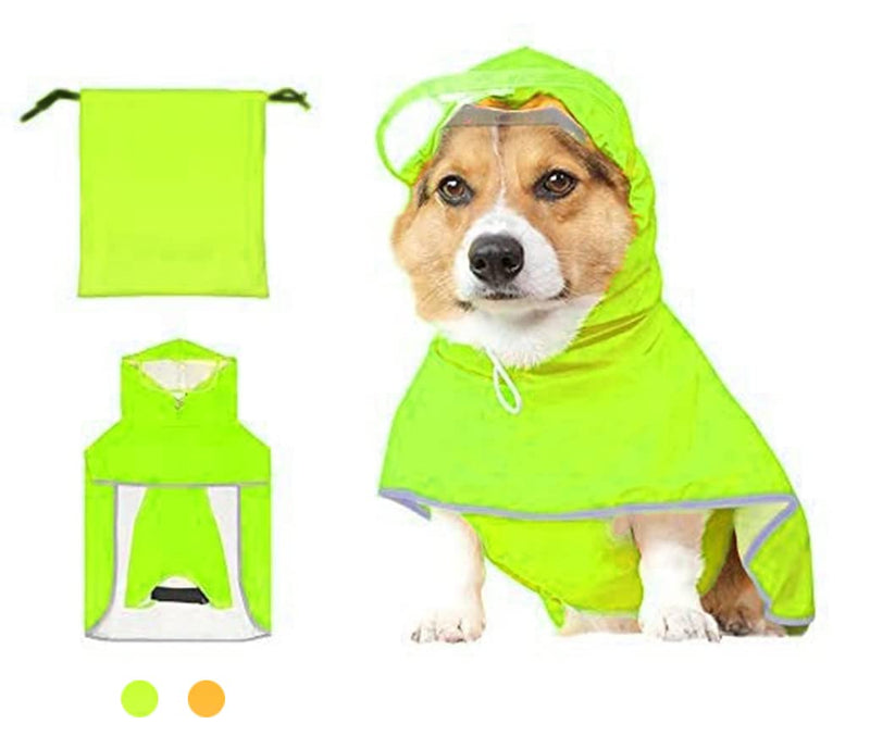 Dog Raincoat with Hood for Small Dog,Medium Dog, Luccalily Waterproof Dog Rain Jacket with Reflective Strip Adjustable Belly Strap Lightweight Poncho with Storage Bag Fluorescent green - PawsPlanet Australia