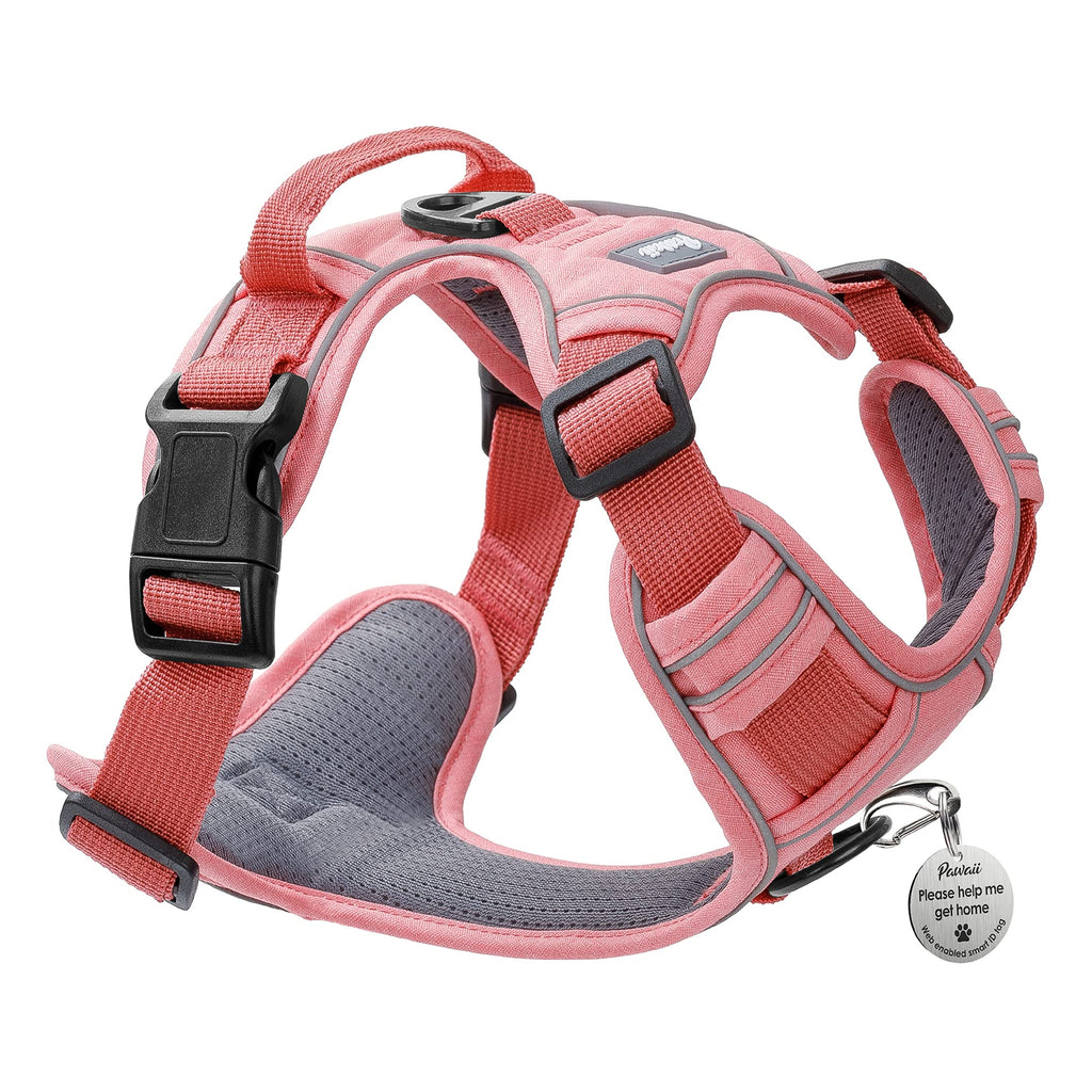 Pawaii Dog Harness, No-Pull Pet Harness with Pet ID Tag, No Choke Front Lead Dog Reflective Harness, Adjustable Soft Padded Pet Vest with Easy Control Handle for Small to Large Dogs S (Chest: 17.5"-20.5'') Pink - PawsPlanet Australia