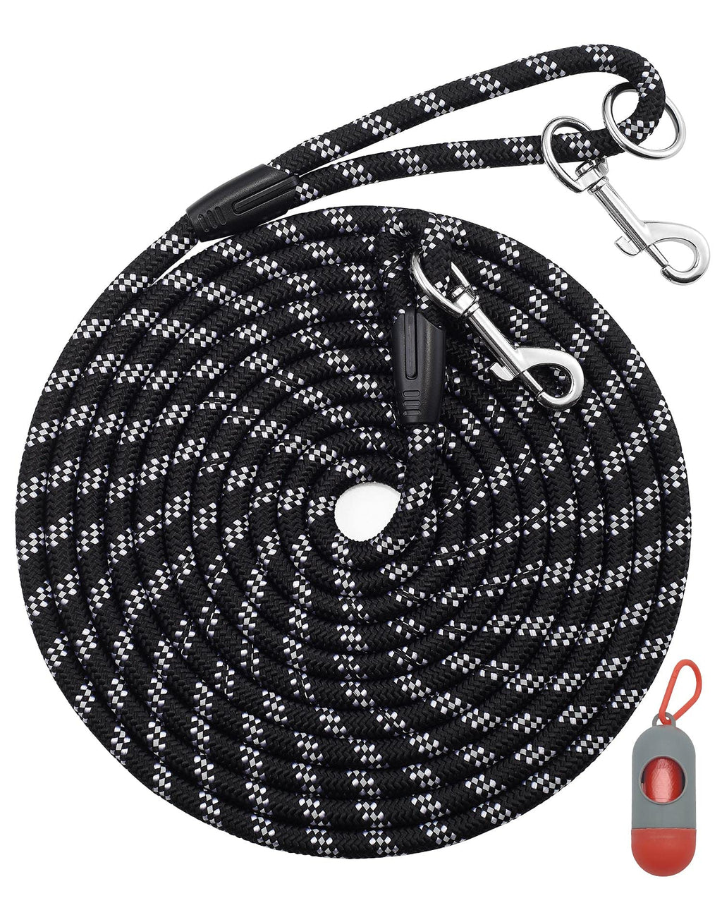 Long Rope Leash for Dog Training 16FT 30FT, Reflective Heavy Duty Dog Leashes with 2 Hooks for Small/Medium/Large Dogs, Check Cord Recall Training Agility Lead. Black - PawsPlanet Australia