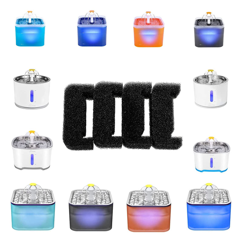 Replacement Sponge Filter for Stainless Steel Cat Water Fountain and Colorful Cat Water Fountain with LED Light,, 67oz/2.0L, IP-830-S4, 4 Pack Black - PawsPlanet Australia