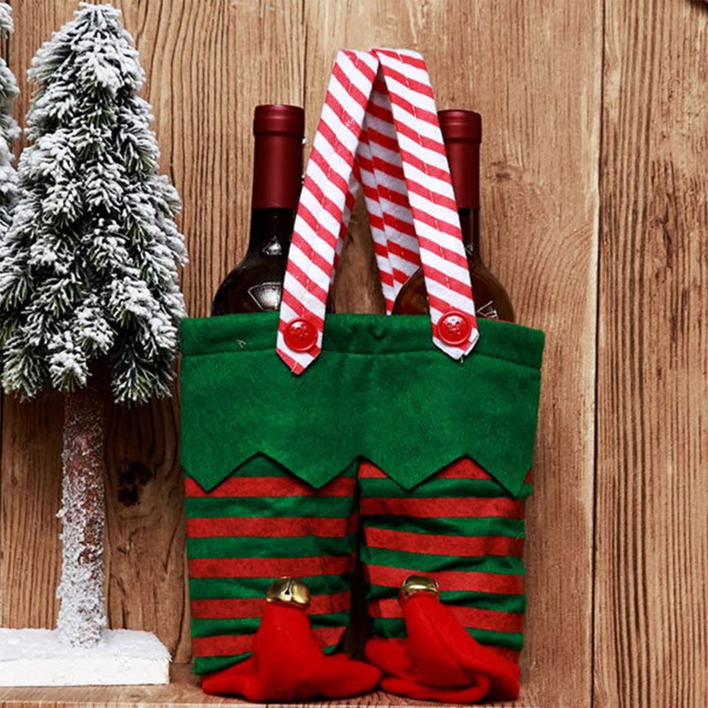 Christmas Double Wine Bottle Covers With Bell, Handmade Wine Bottle Bags, Reusable Wine Gift Bags With Straps for Christmas Xmas Party Holiday Home Dining Table Decoration - PawsPlanet Australia