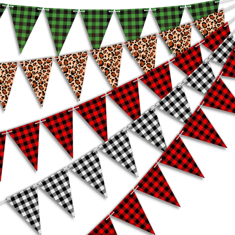 5 Pieces Christmas Checkered Flags Pennant Banners Plaid Bunting Pennant Plaid Banner Leopard Print Prints Pennant Banner for Mantle Fireplace Christmas Wedding Baby Shower Birthday Party Decoration - PawsPlanet Australia