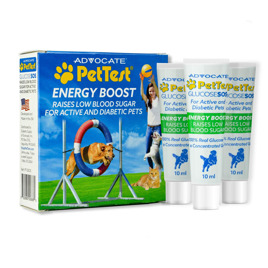 Energy Boost Glucose SOS for Pets Instantly Increases Low Blood Sugar. 3x10ml Tubes. Fast Acting, Meat Flavoured, Rapid Recovery for Active or Diabetic Dogs & Cats. PetTest Diabetic pet Supplies. - PawsPlanet Australia