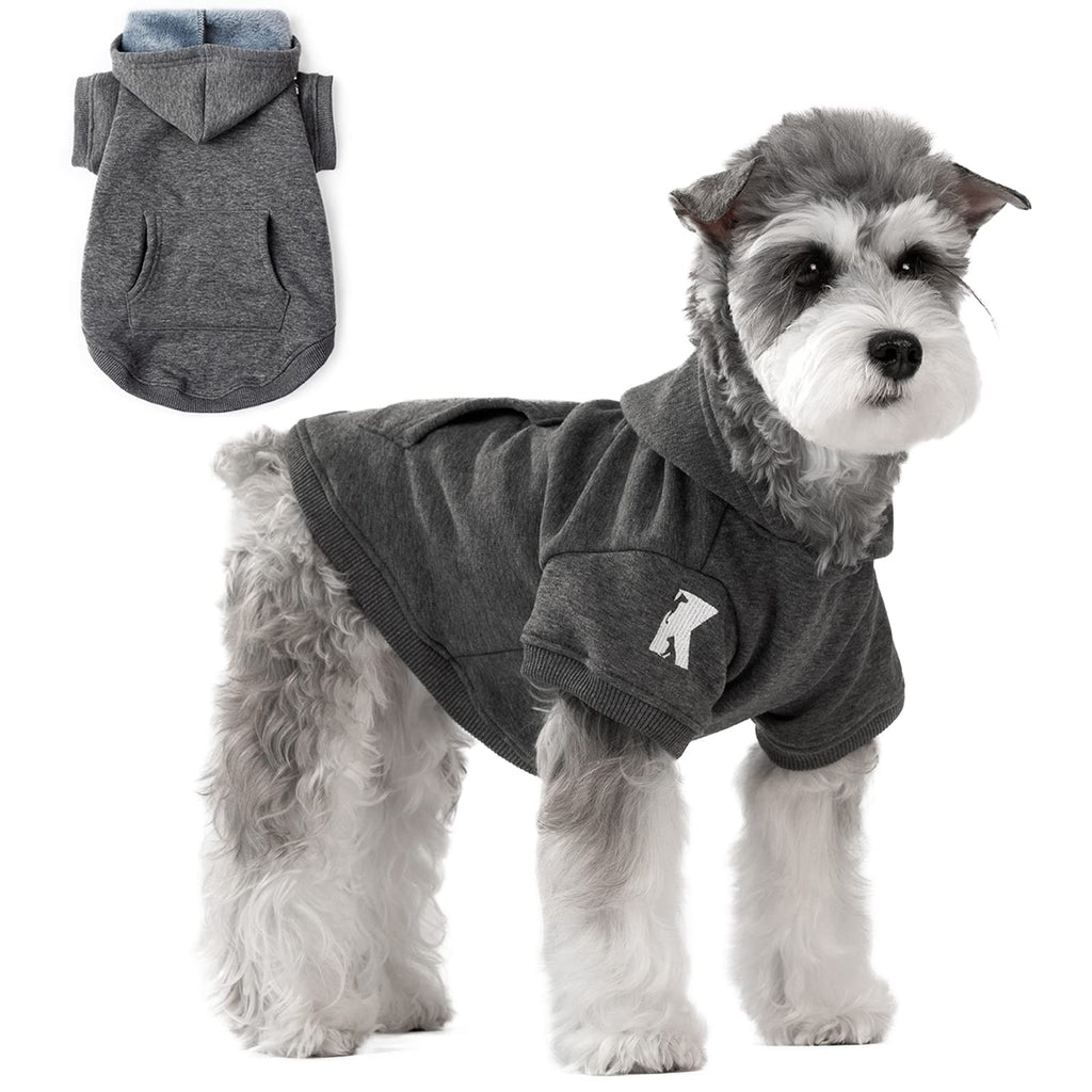 Koneseve Dog Hoodie Fleece Puppy Clothes Warm Sweater with Hat for Small Medium Large Dogs Cat Hooded Shirt Kitten Pet Basic Hoodies Sweatshirt with Pocket Doggie Soft Winter Pullover Coat Apparel S-(2~7lb) | Chest(~13") Grey - PawsPlanet Australia