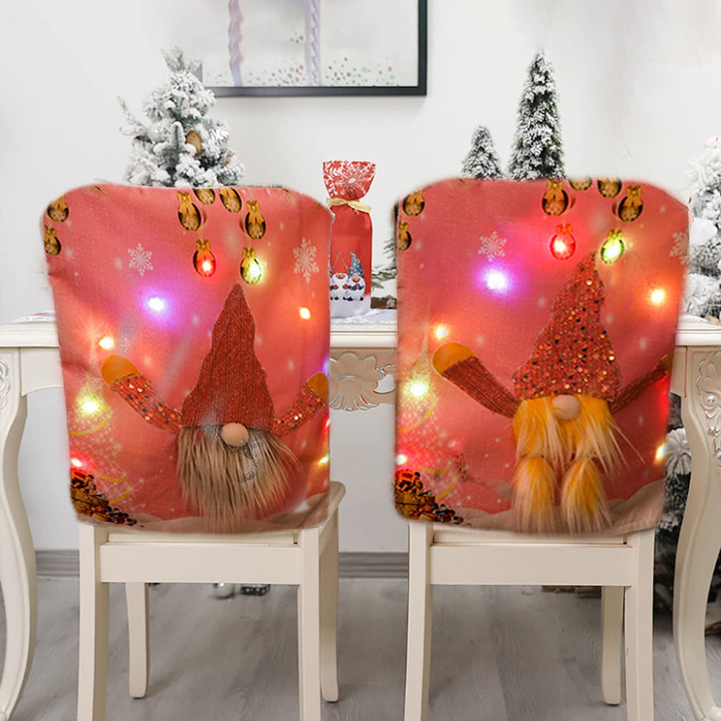 Christmas Chair, Pink Rudolph Chair Slipcovers with Led Lights,Creative Non-Woven Night Light Mode Christmas Decorations for Dining Room Holiday Party,1820in/4650cm 2pc (Pink) - PawsPlanet Australia