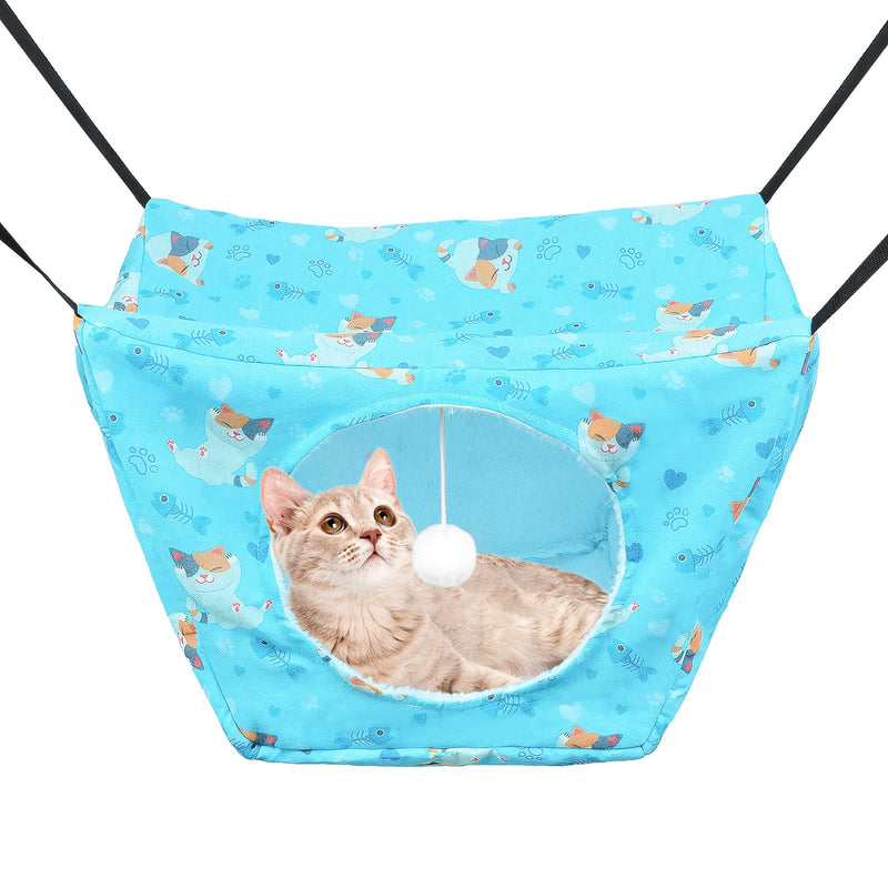 Cat Cage Hammock, Soft Breathable Tier Hanging Pet Cage Hammock with Adjustable Straps and Metal Hooks Double Layer Cat Cage Pet Bed for Kitten Puppy Cats Dogs Small Pets Blue - PawsPlanet Australia